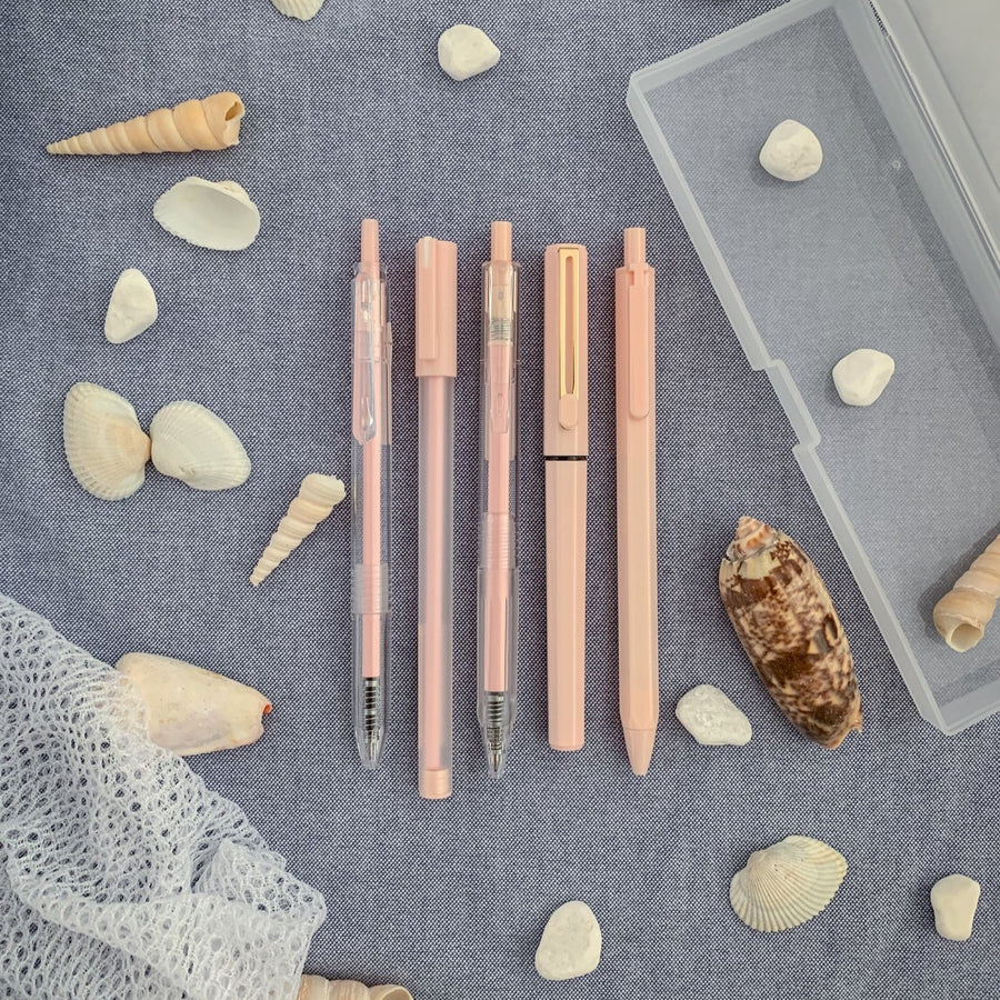 Lovely Pink Pen Set:5 pastel pink pen with transparent case